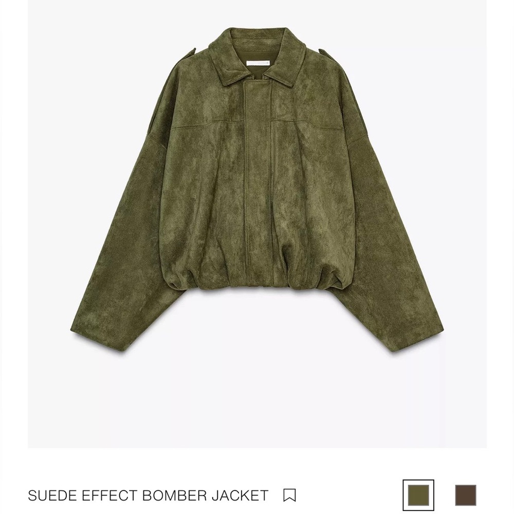 Zara Suede Effect Bomber Jacket (Olive)
